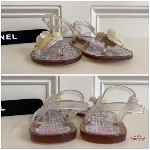 Authentic CHANEL Pink CC Clear Camelia Jelly Strap Flip Flops Flat Sandals 36/6 - Picture 12 of 14